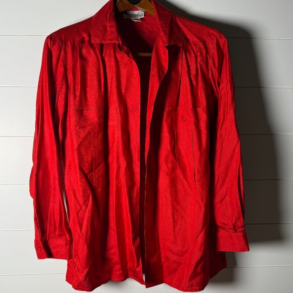 Rafaella Button Down 100% Silk Red Size 8 - Picture 1 of 5